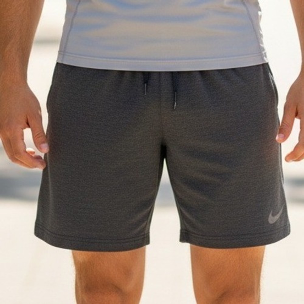 Nike Men Training Shorts Charcoal Gray Heathered Athletic Gym Workout Drawstring